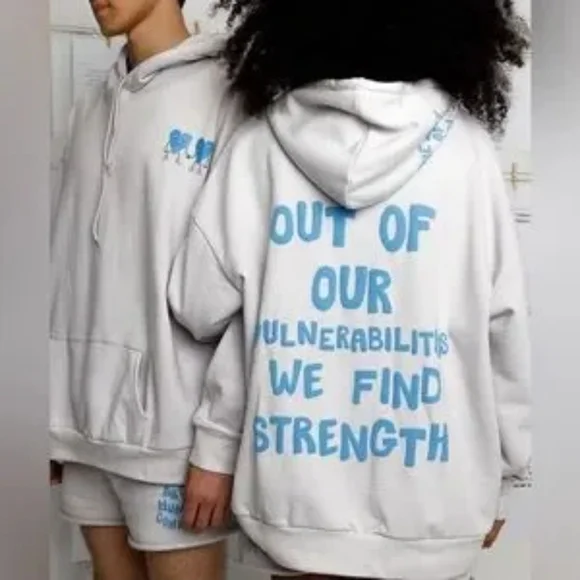 Oversized White Hoodie with Blue Graphic Text - Picture 1 of 9